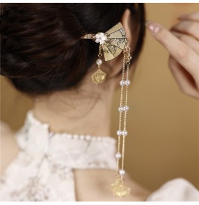 Ancient fan tassel step shake hanfu fairy dress hairpin woman retro back head coiled hairpin Hanfu hair headdress hair ornament